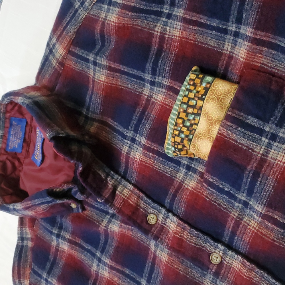 PENDLETON Mens Sz XL Plaid Wool Long Sleeve Button Down Shirt Blue Red Washable - Picture 6 of 9
